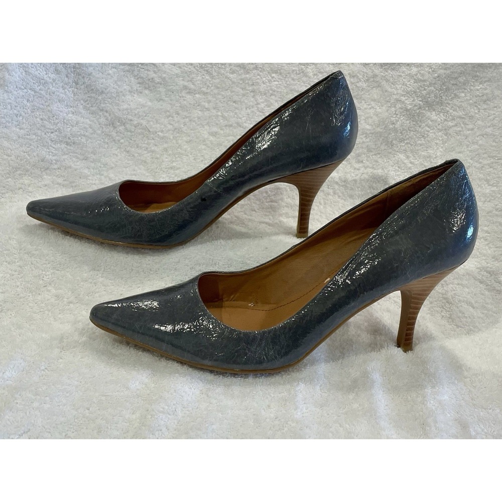 Steve Madden‎ Luiza Pump Heel Grey Blue Textured Crocodile  Print Women Size 9.5